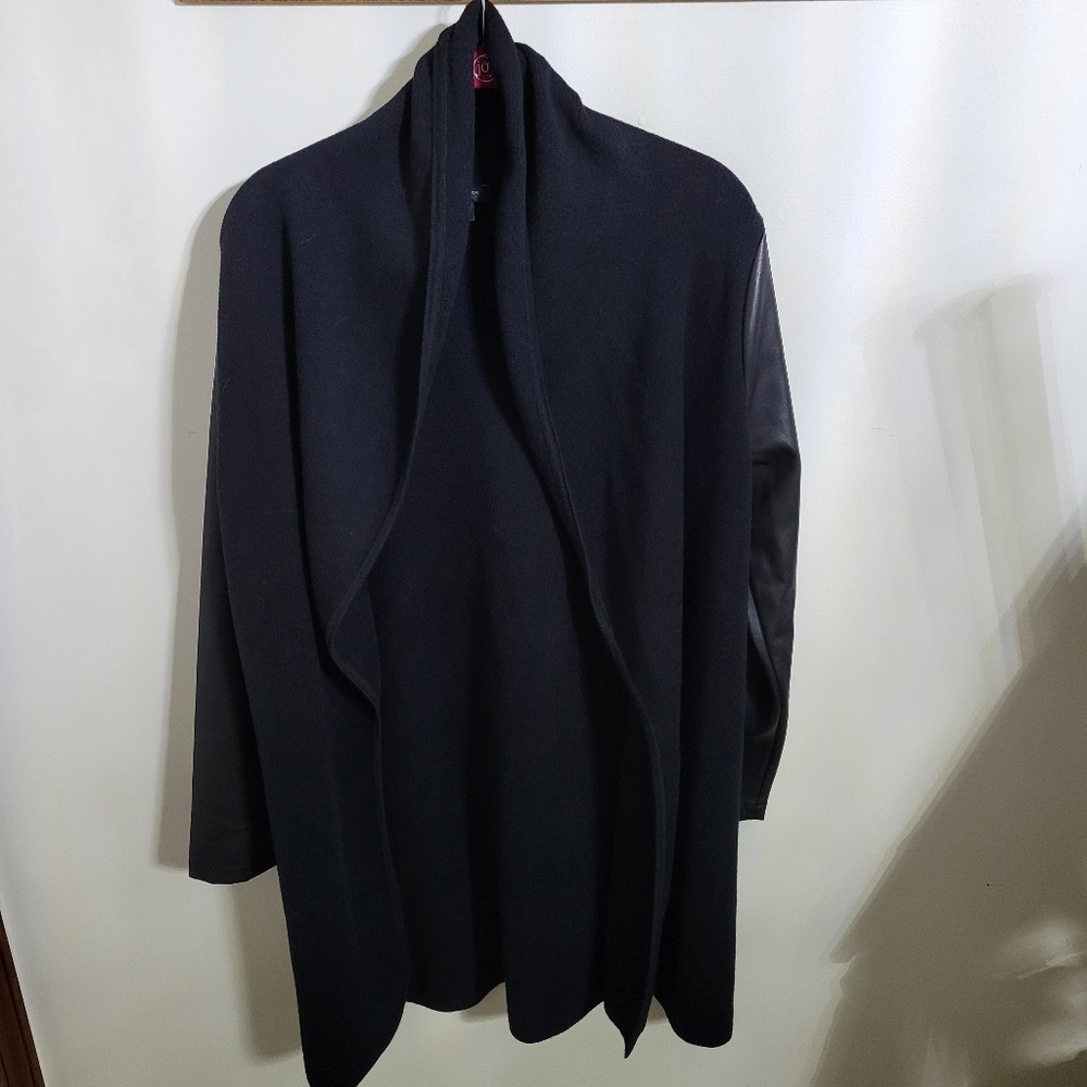 Ann Taylor Women's Black Cardigan w/ Faux Leather Sleeves, Size S